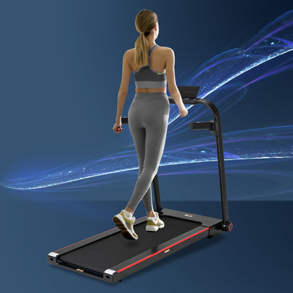 750W Folding Treadmill, 1-14km/h Electric Running Machine w/ Wheels, Safety Button, LED Monitor for Jogging Fitness Exercise Workout