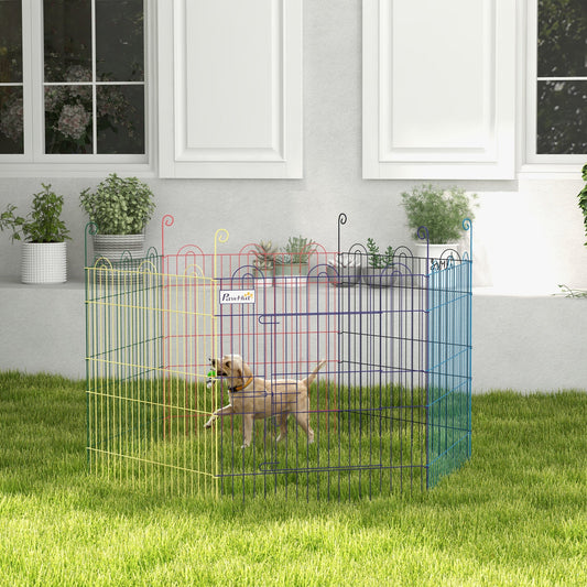 PawHut Pet Playpen Crate, z sześcioma panelami, drzwiami, do użytku wewnątrz i na zewnątrz