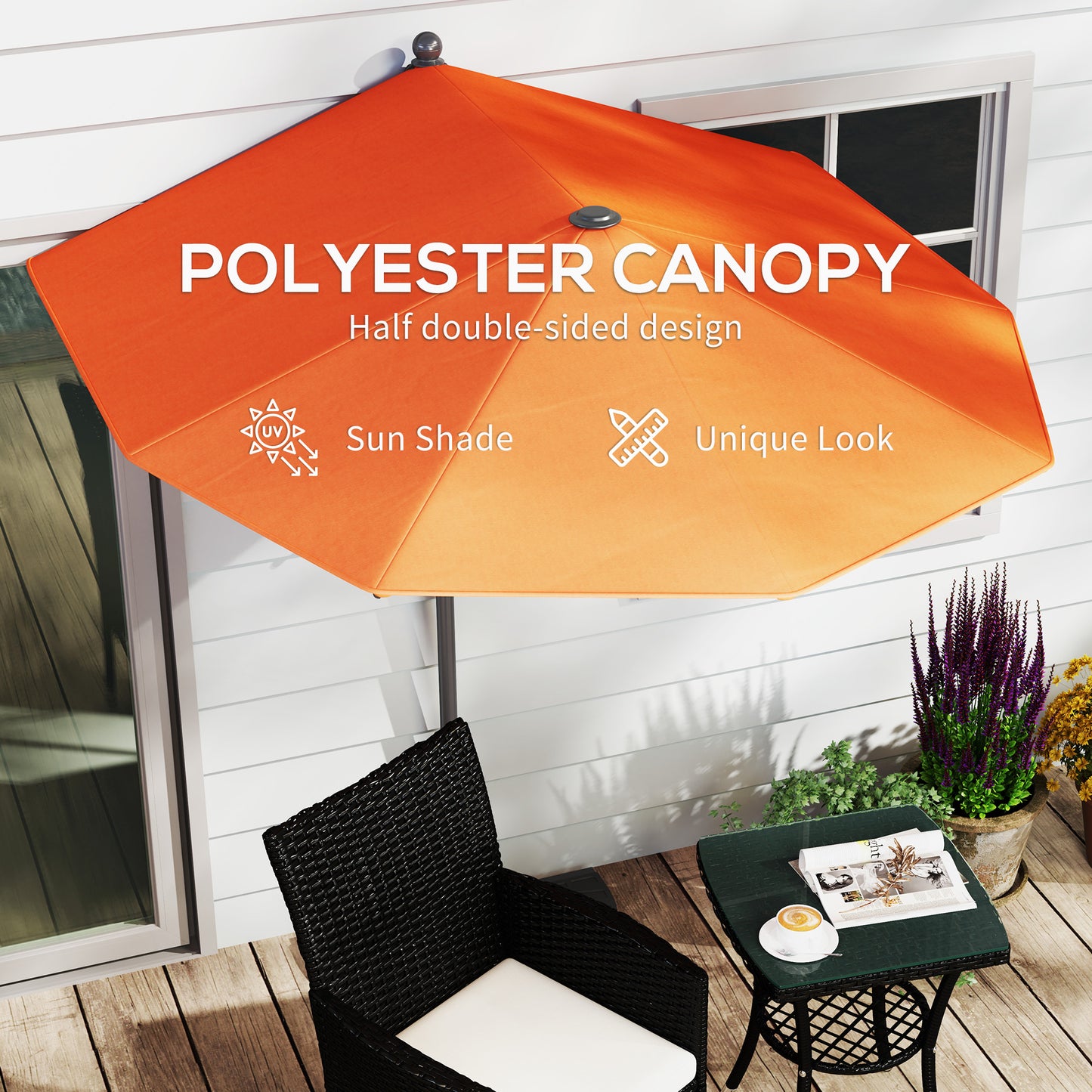 Outsunny 2m Half Parasol Parasol - Pomarańczowy