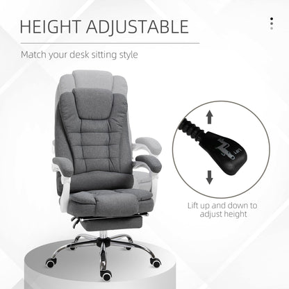 Vinsetto Office Chair, Computer Desk Chair, Linen Fabric Swivel Rolling Task Chair with Large Soft Padded Cushion, 135¡ Reclining Backrest and Retractable Footrest, Grey