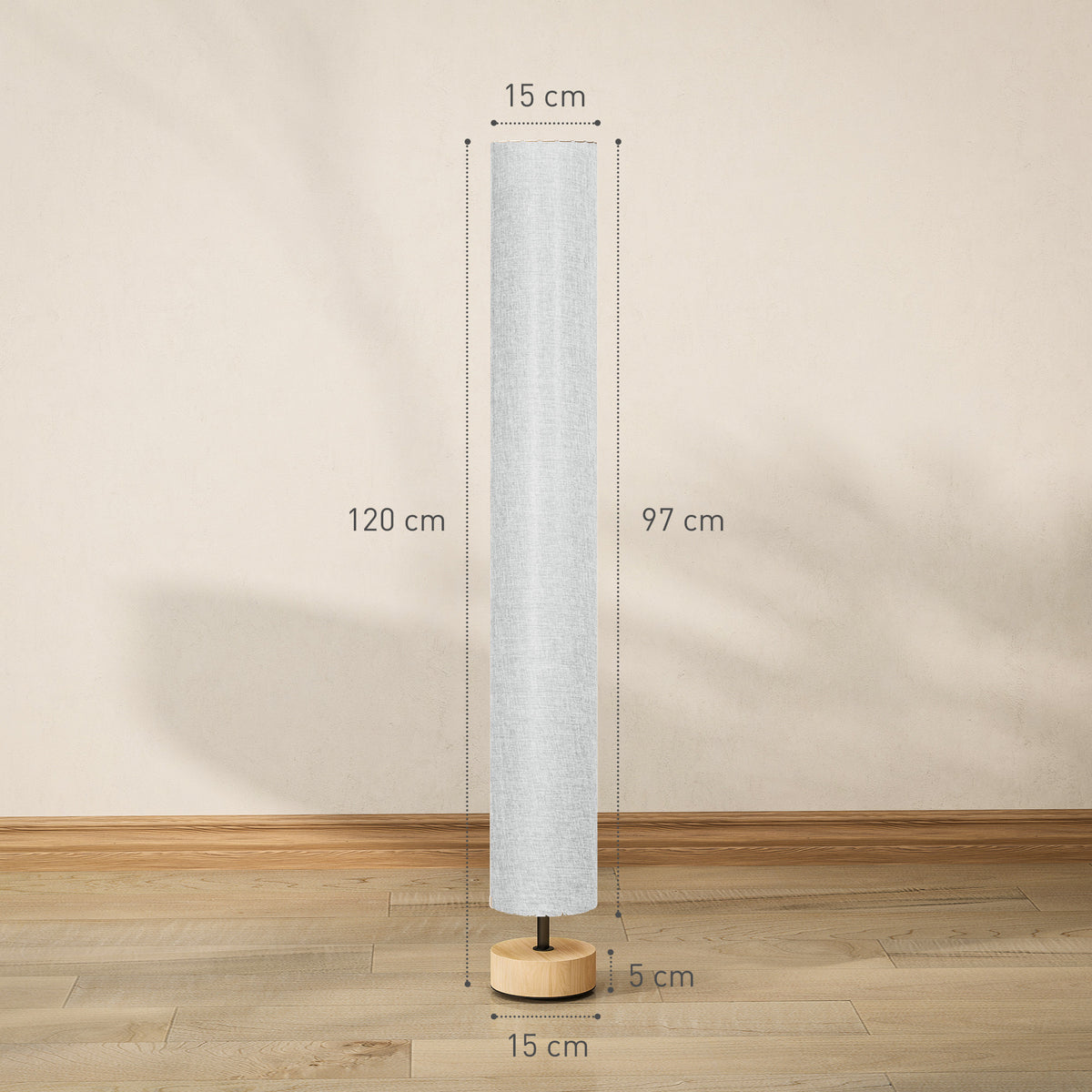 HOMCOM Floor Lamp for Living Room, 47" Modern Standing Lamp with Linen Shade, Wooden Base, Grey
