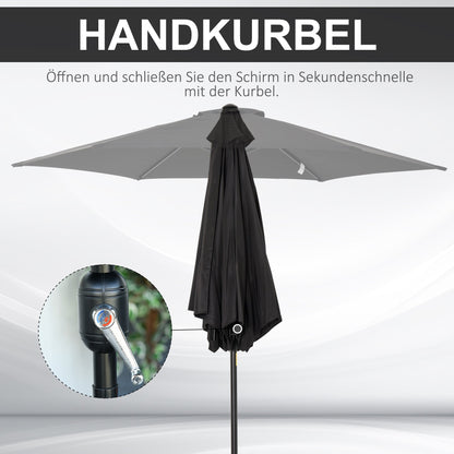 Outsunny 2.7M Garden Parasol Umbrella with Tilt and Crank, Outdoor Sun Parasol Sunshade Shelter with Aluminium Frame, Black