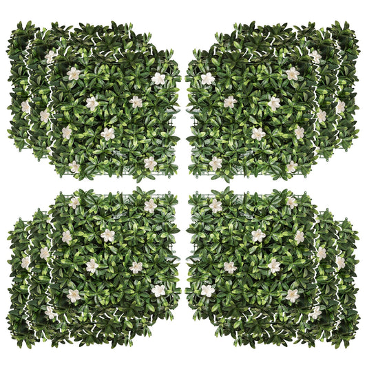 Outsunny 12PCS Artificial Boxwood Wall Panels 50cm x 50cm Rhododendron Privacy Fence Screen Faux Hedge Greenery Backdrop for Home Garden Backyard Balcony