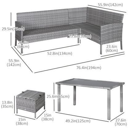 Outsunny 6-osobowy zestaw jadalny z rattanu, sofa, stół, podnóżek, meble ogrodowe z poduszką