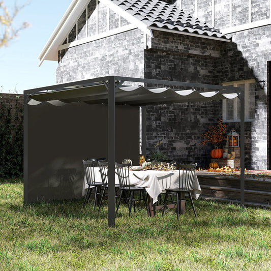 Outsunny 3 x 3m aluminiowa pergola z rozsuwanym dachem i ścianą - ciemnoszara