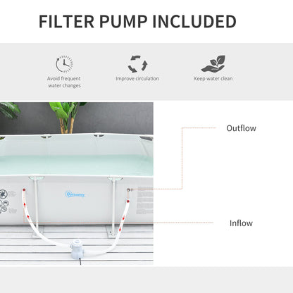 Outsunny Steel Frame Pool with Filter Pump, Filter Cartridge, Reinforced Sidewalls Rust Resistant Above Ground Swimming Pool 292 x 190 x 75cm, Grey