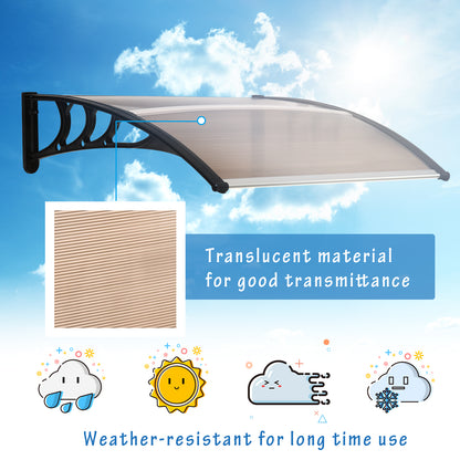 Outsunny Front Door Canopy Outdoor Awning Aluminium Rigid Plastic Polycarbonate Rain Shelter UV Water Rain Resistant 120 x 75cm Brown