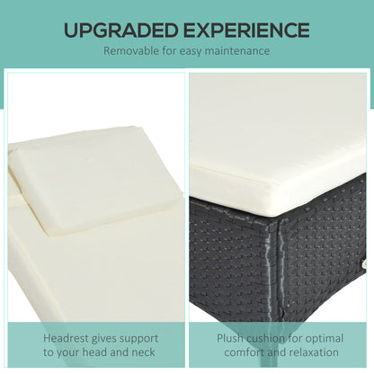 Outsunny Garden Rattan Furniture Pojedynczy leżak ogrodowy z funkcją rozkładania Fotel ogrodowy z plecionki z wikliny Regulowany zagłówek z ognioodporną poduszką - czarny