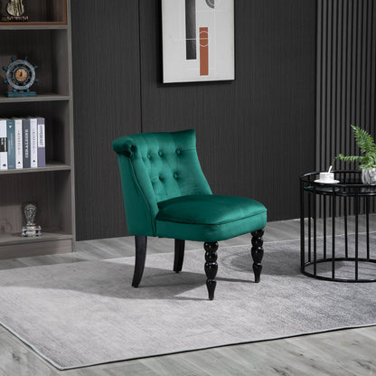 Retro Style Velvet Accent Chair, Button Tufted Wingback Chair with Rubber Wood Legs for Living Room, Bedroom, Dark Green