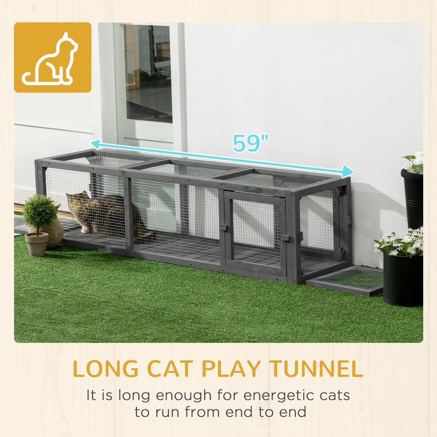 PawHut 150cm Cat Tunnel, Extra Long Cat Play Tunnel, Indoor Outdoor for Cat