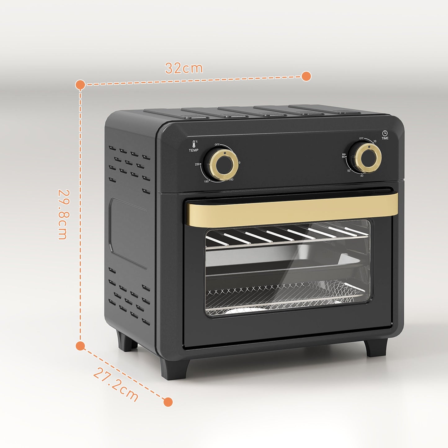 Piekarnik HOMCOM 10L Air Fryer, Mini Piekarnik, Gotowanie Bez Oleju, Grillowanie, Pieczenie, Z Regulowaną Temperaturą, Timer, Można Myć W Zmywarce, 1000 W, Czarny
