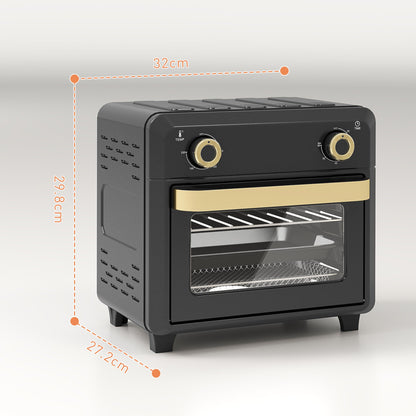 Piekarnik HOMCOM 10L Air Fryer, Mini Piekarnik, Gotowanie Bez Oleju, Grillowanie, Pieczenie, Z Regulowaną Temperaturą, Timer, Można Myć W Zmywarce, 1000 W, Czarny