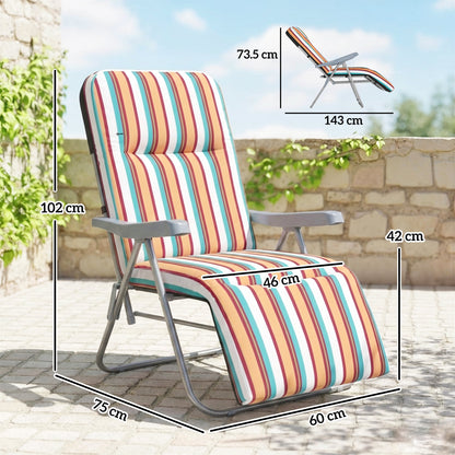 Outsunny Set of 2 Foldable Patio Sun Lounger with Adjustable Backrest and Cushion, Multicoloured