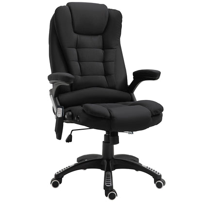Vinsetto Massage Recliner Chair Heated Office Chair with Six Massage Points Linen-Feel Fabric 360 Swivel Wheels Black