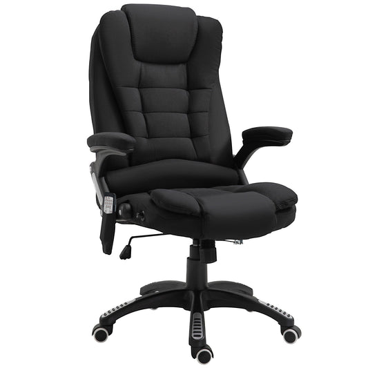 Vinsetto Massage Recliner Chair Heated Office Chair with Six Massage Points Linen-Feel Fabric 360 degrees Swivel Wheels Black