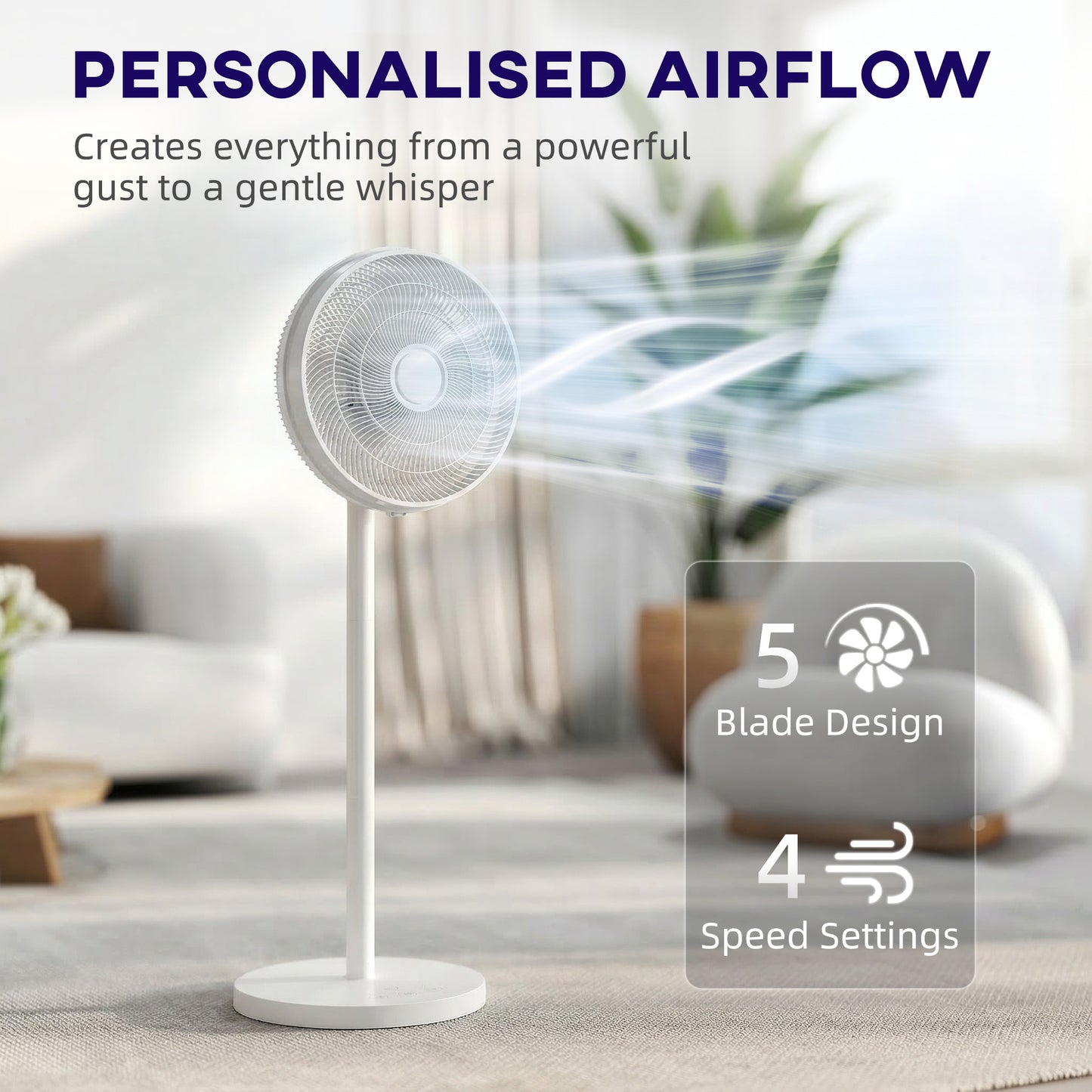 HOMCOM 40 cm Standing Fan, Cooling Floor Fan with 80Â° Oscillating, Adjustable Tilt and Height, 4 Speed, Remote Control, White