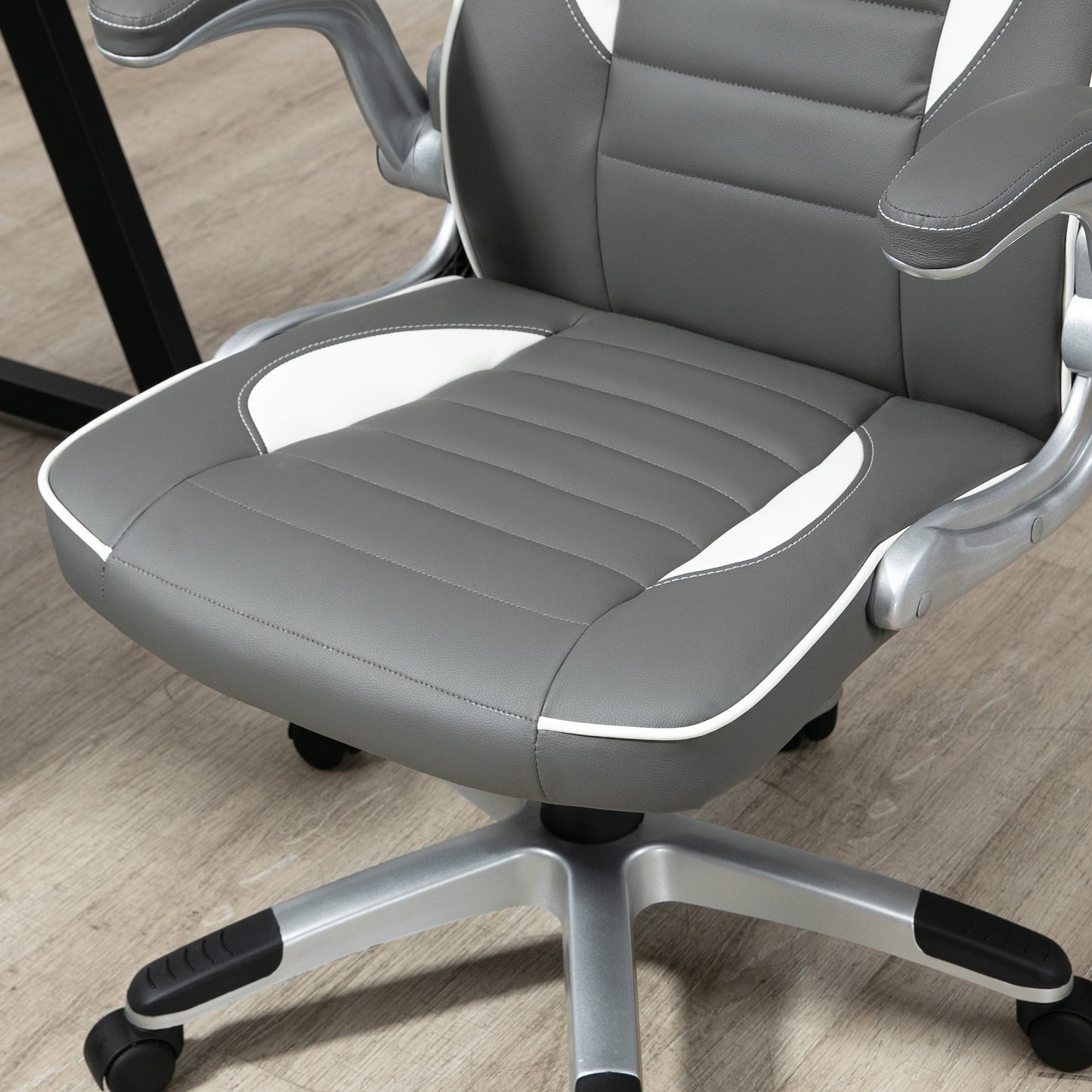 Racing Gaming Chair, PU Leather Computer Desk Chair, Height Adjustable Swivel Chair With Tilt Function and Flip Up Armrests, Grey