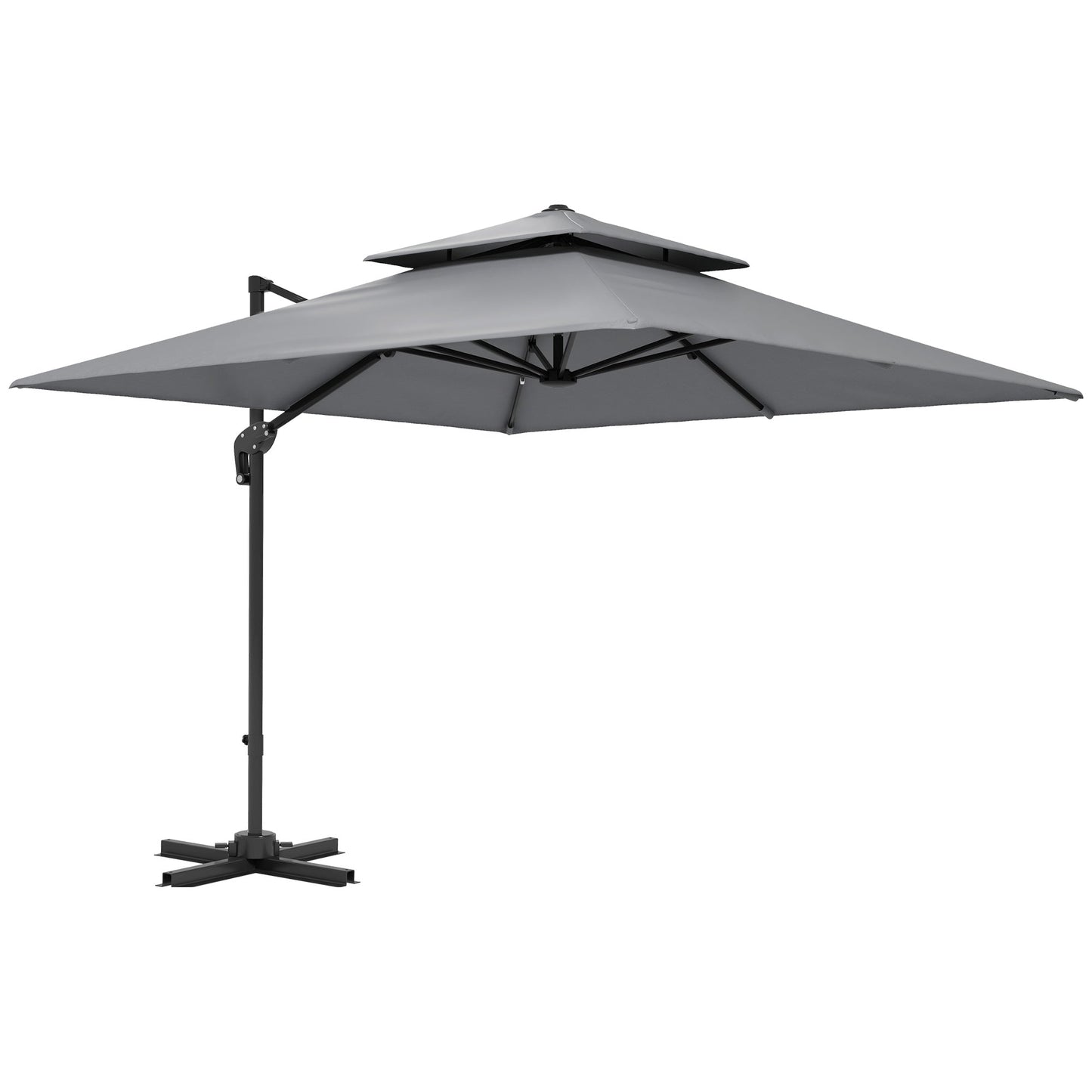 Outsunny 3 x 3(m) Cantilever Parasol with Aluminium Frame, Crank and Tilt, 360-Degree Rotation, Double Top Garden Umbrella with Cover (Only Cross Base), Light Grey