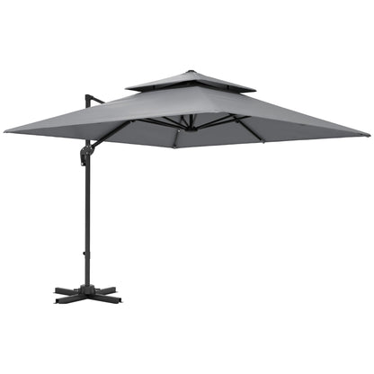 Outsunny 3 x 3(m) Cantilever Parasol with Aluminium Frame, Crank and Tilt, 360-Degree Rotation, Double Top Garden Umbrella with Cover (Only Cross Base), Light Grey