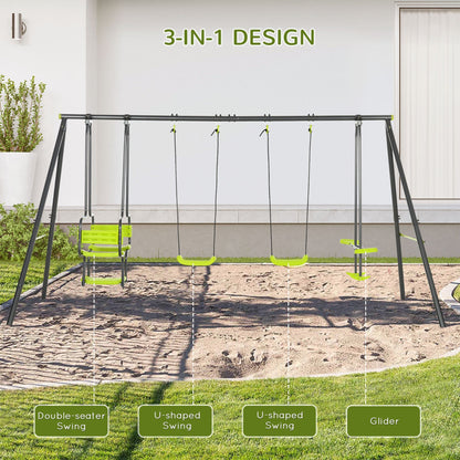 Outsunny Metal Garden Swing Set with Double Swings Glider Swing Seats Green