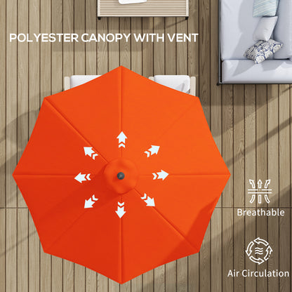 Outsunny 3 m Parasol ogrodowy, zewnętrzny parasol przeciwsłoneczny z 8 żebrami, uchwytem uchylnym i korbowym na balkon, ławka, ogród, pomarańczowy