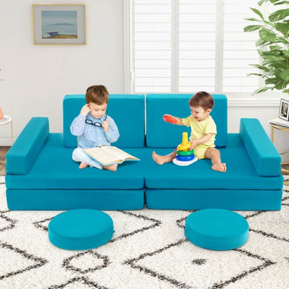 8-Piece Kids Play Couch Sofa with Portable Handle-Green