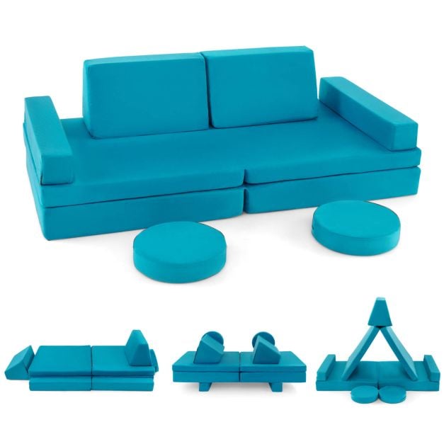8-Piece Kids Play Couch Sofa with Portable Handle-Green