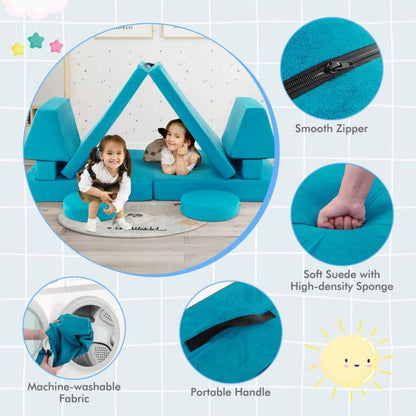 8-Piece Kids Play Couch Sofa with Portable Handle-Green