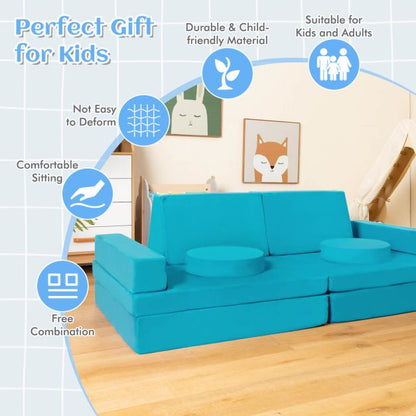 8-Piece Kids Play Couch Sofa with Portable Handle-Green