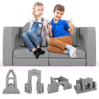 8-Piece Modular Kids Play Couch with Machine-washable Covers-Grey