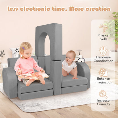 8-Piece Modular Kids Play Couch with Machine-washable Covers-Grey