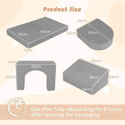 8-Piece Modular Kids Play Couch with Machine-washable Covers-Grey