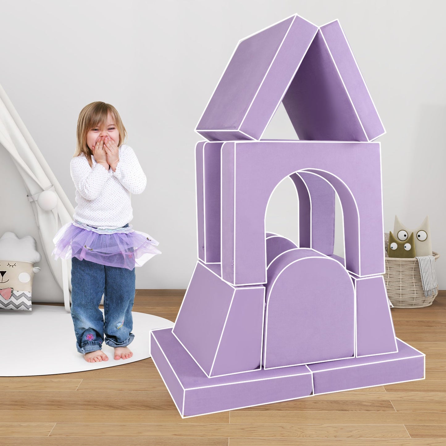 8-Piece Modular Kids Play Couch with Machine-washable Covers-Purple