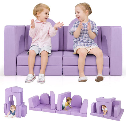 8-Piece Modular Kids Play Couch with Machine-washable Covers-Purple