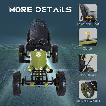 HOMCOM Kids Dziecięcy Gokart Pedałowy Jeździk Racer System Hamowania Regulowane Siedzenie Zielony