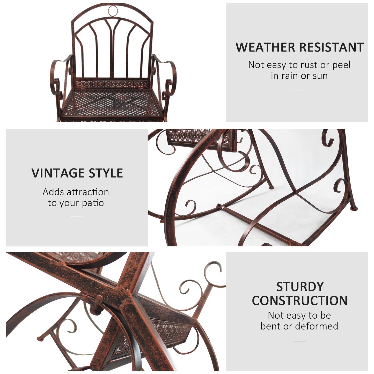 Outsunny 1 Seater Metal Single Garden Outdoor Rocking Chair Vintage Style Bronze