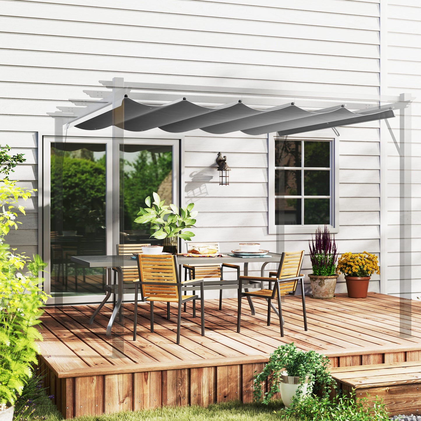 Osłona przeciwsłoneczna Outsunny Retractable Pergola Shade Cover, wymienna tkanina na baldachim do pergoli 3 x 3 (m), dach altany Retractable, jasnoszary