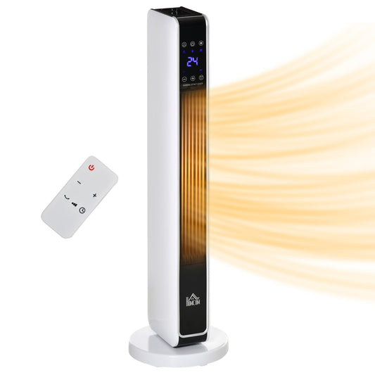 Grzejnik pokojowy HOMCOM 1100W/2200W z oscylacją 65√Ç¬∞ i 8-godzinnym timerem oraz zabezpieczeniem przed przegrzaniem i przewróceniem, grzejnik pokojowy z 2 funkcjami ogrzewania i wentylatora do sypialni, 29 cali
