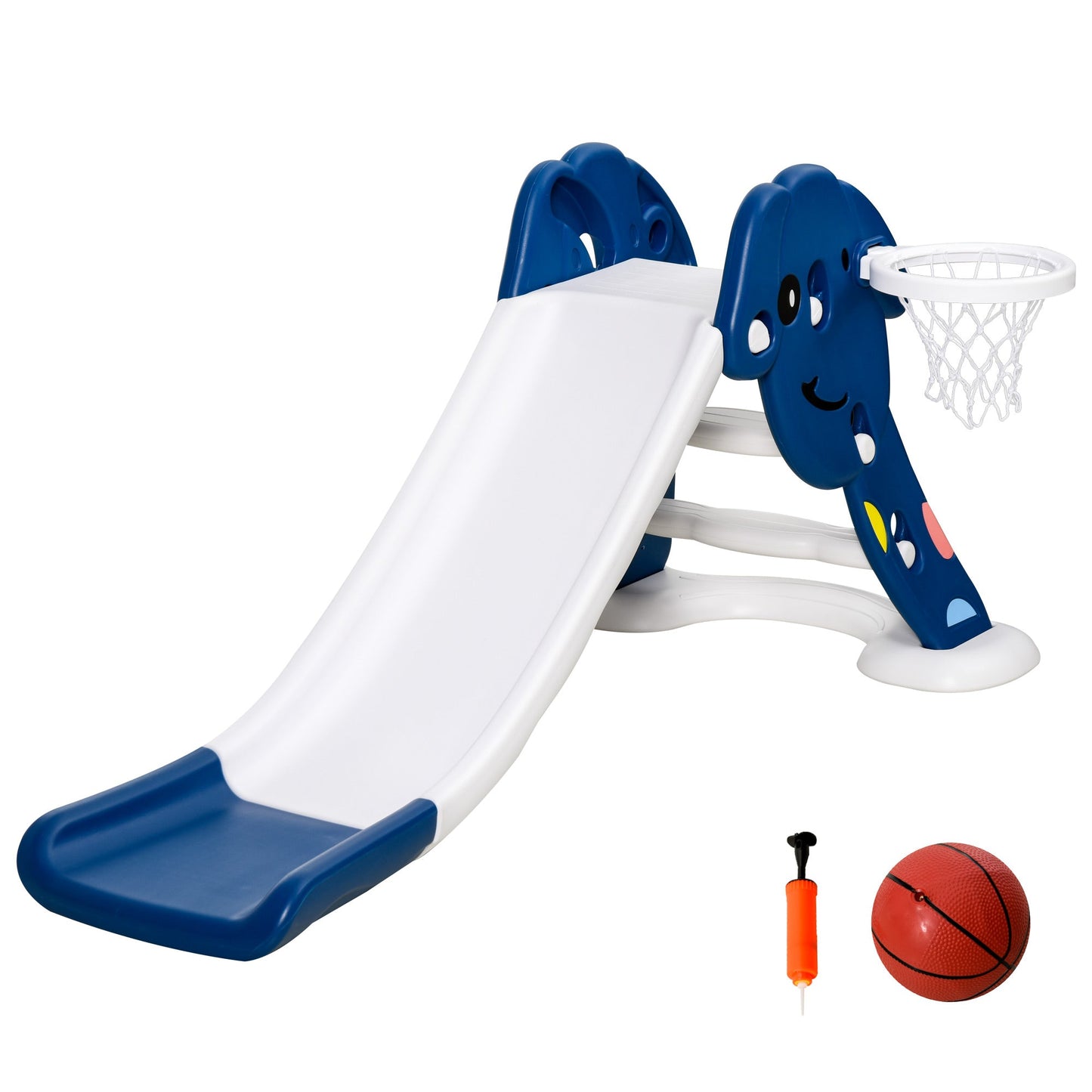 HOMCOM Kids Slide with Basketball Hoop Toddler Climber Freestanding Slider Playset Playground Slipping Slide Indoor Outdoor Exercise Toy Activity Center for 18-48 Months Blue