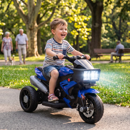 AIYAPLAY Kids Electric Motorcycle Ride-On Toy, 3-Wheel Battery-Operated Motorbike with Horn, Toddler Ride On Bike, Blue