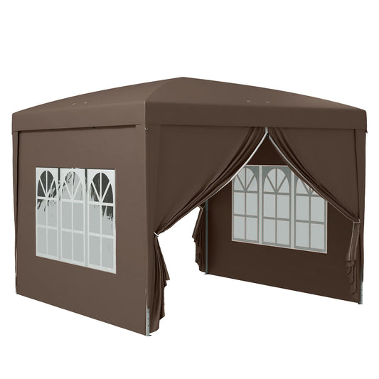 Outsunny 3 x 3 m Pop Up Gazebo, namiot weselny z baldachimem i torbą transportową i oknami, kolor kawy