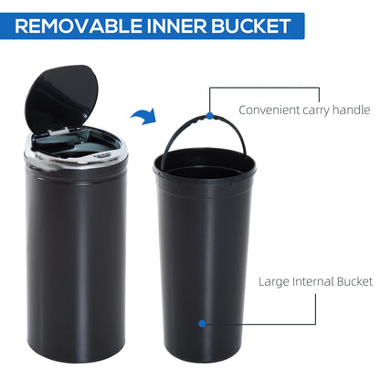 HOMCOM 42L Sensor Bin for Kitchen Waste Automatic Dustbin Motion Detection Dustbin Stainless Steel Rubbish Can with Bucket, Black