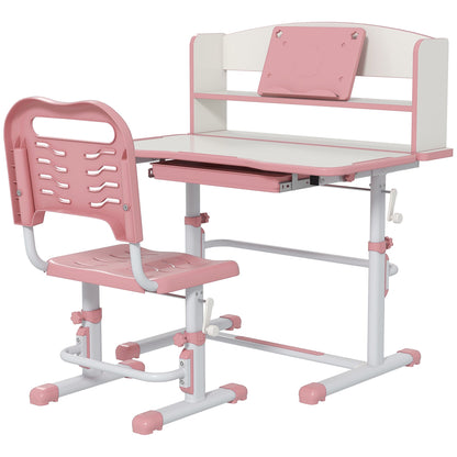 ZONEKIZ Height Adjustable Kids Study Table and Chair Set, with Drawer, Storage Shelf, 80 x 54.5 x 104 cm, Pink