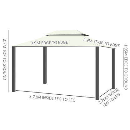 Outsunny 4 x 3 m aluminiowa altana ogrodowa, podwójny dach, zadaszenie altanki zewnętrznej z siatką i zasłonami do ogrodu, trawnika, podwórka i tarasu, kremowy