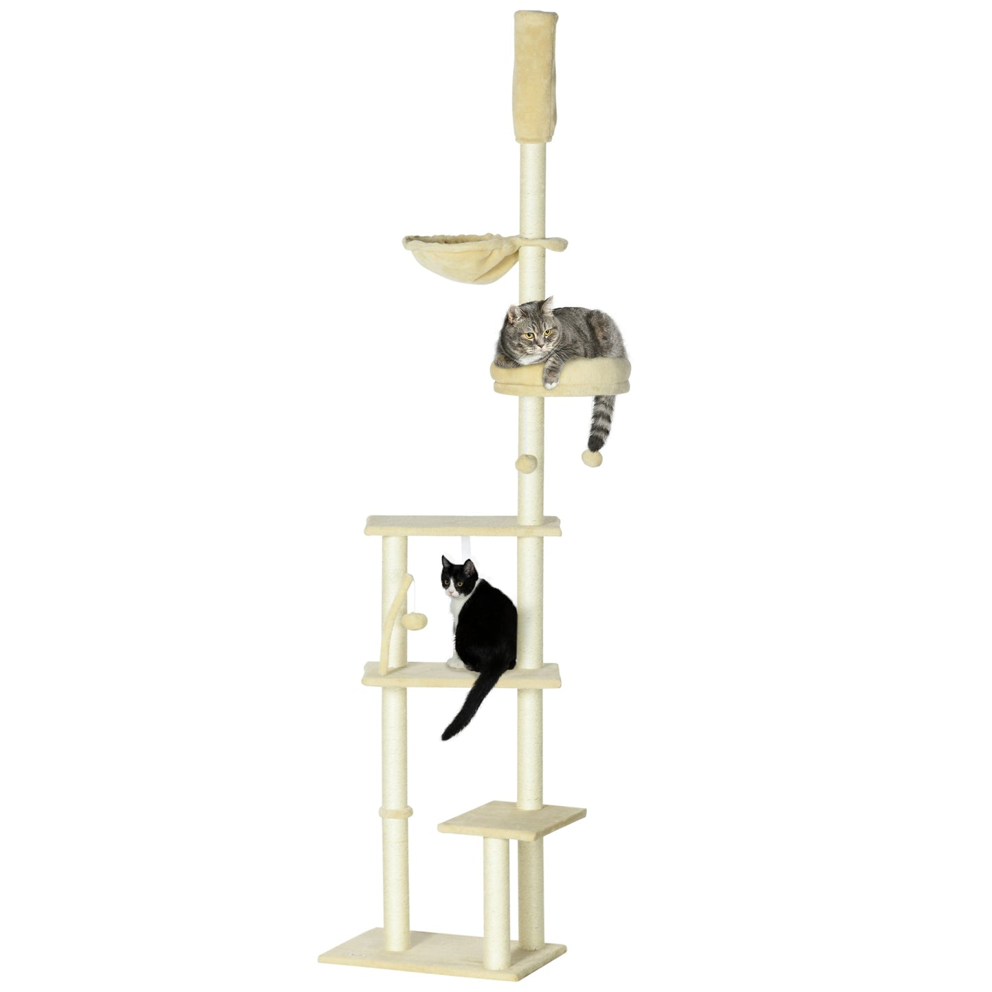 PawHut Floor to Ceiling Cat Tree, 6-Tier Play Tower Climbing Activity Center w/ Scratching Post, Platforms, Adjustable Height, Beige