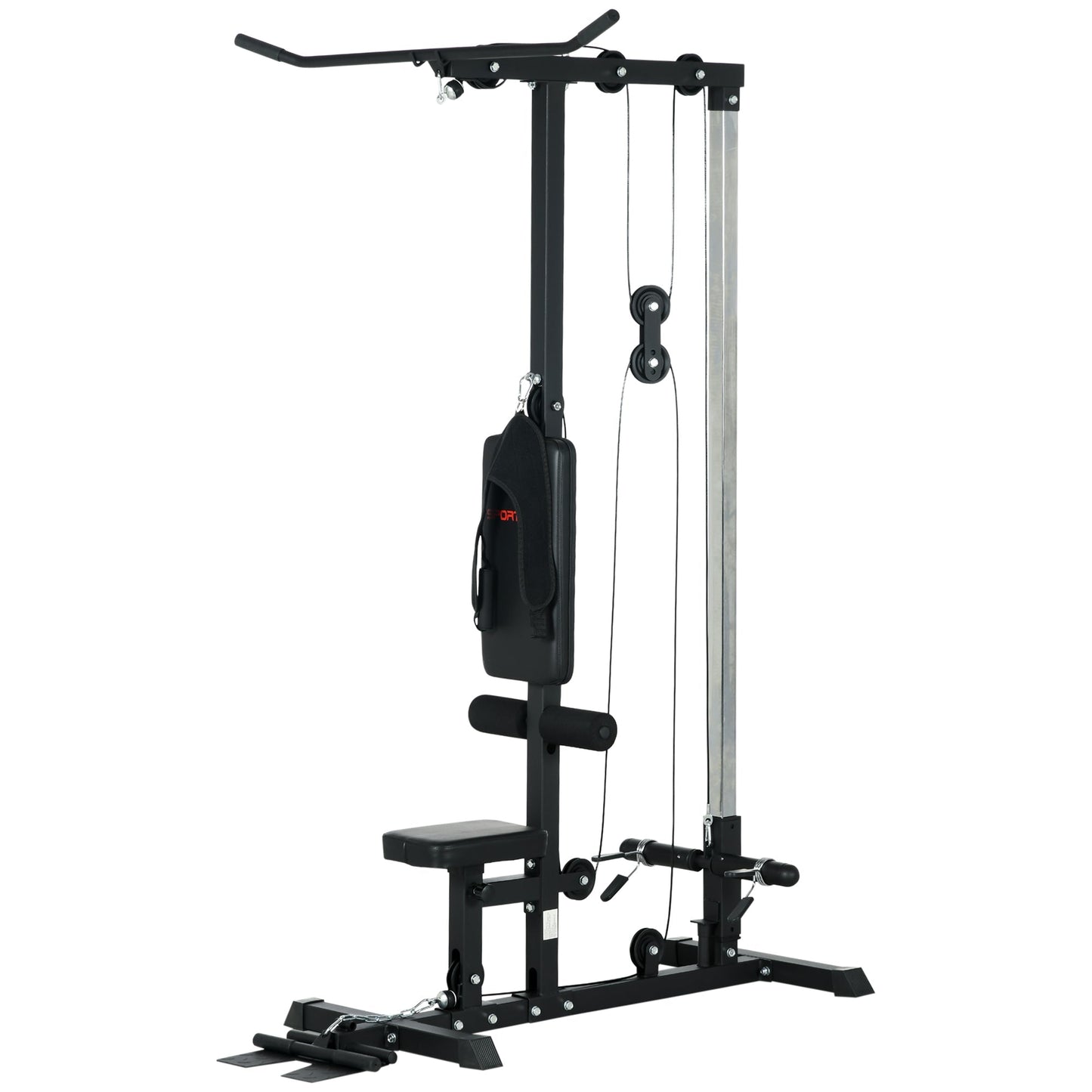 Pull Up Station with Adjustable Seat, Power Tower for Chin up / Lat Pulldown Exercises, Multi-Function Fitness Equipment with Flip-Up Footplate