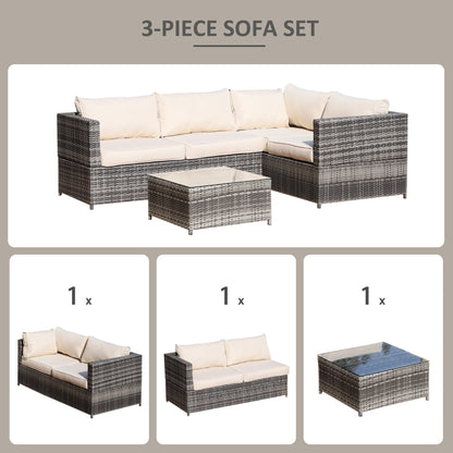 Outsunny 4-Seater Rattan Garden Furniture Outdoor Patio Corner Sofa Chair Set with Coffee Table Thick Cushions, Beige