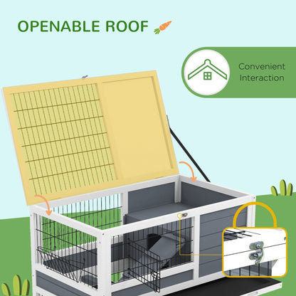 PawHut Double Deckers Guinea Pig Cage Rabbit Hutch Indoor with Feeding Trough, Trays, Ramps, Openable Top - Grey