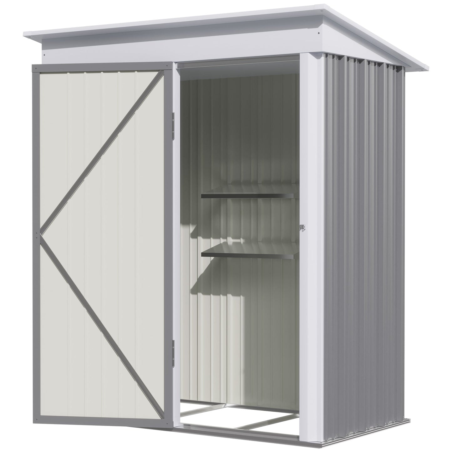 Outsunny Metal Garden Shed, Outdoor Lean-to Shed for Tool Motor Bike, with Adjustable Shelf, Lock, Gloves, 5'x3'x6', Grey