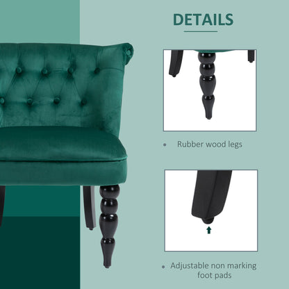 Retro Style Velvet Accent Chair, Button Tufted Wingback Chair with Rubber Wood Legs for Living Room, Bedroom, Dark Green